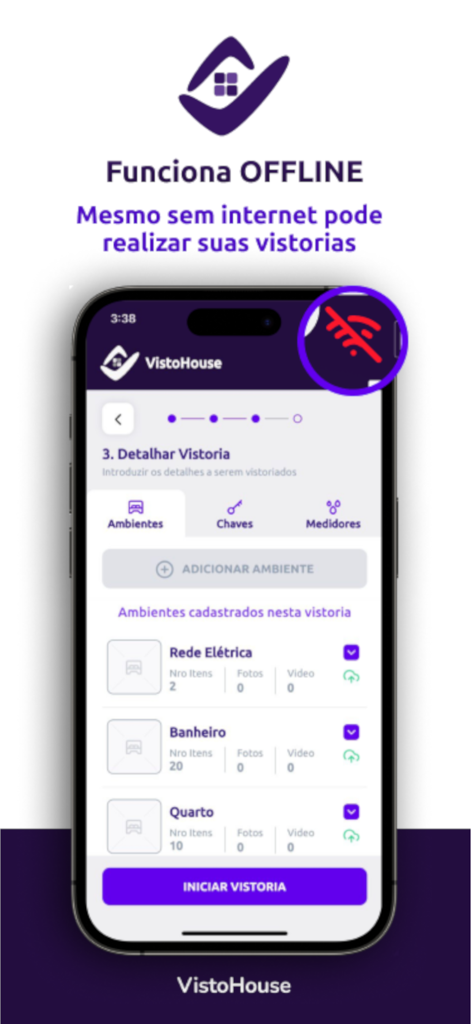 부동산 관리자를 위한 오프라인 부동산 점검 기능을 보여주는 VistoHouse 모바일 앱 인터페이스