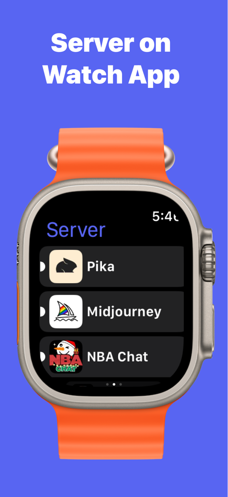 WatchCord app interface displaying a list of Discord servers on an Apple Watch screen