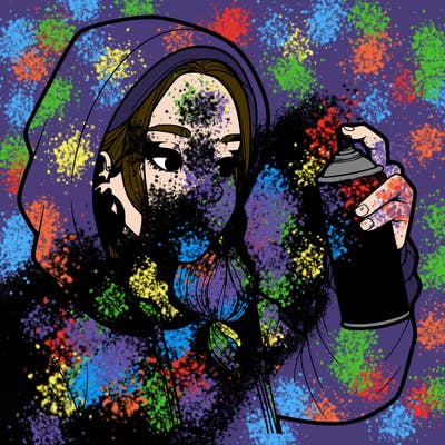 a realistic girl, spray painting