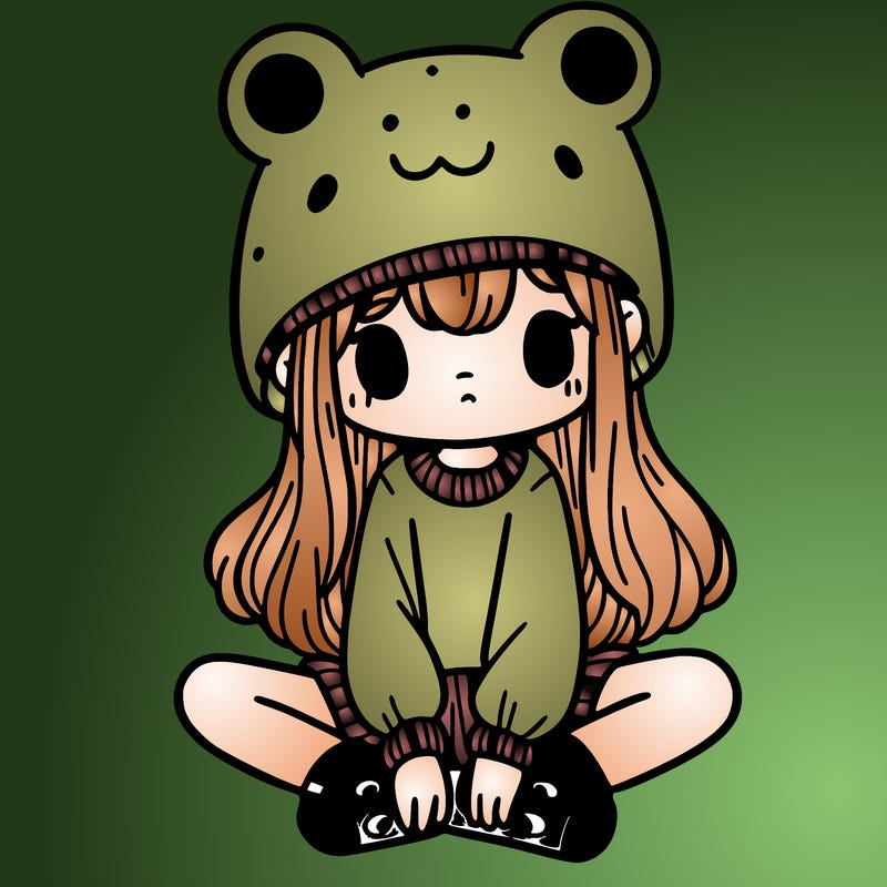 a girl wearing a frog hat and some frog socks