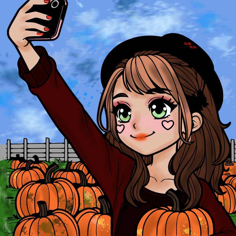 girl taking a selfie at pumpkin patch