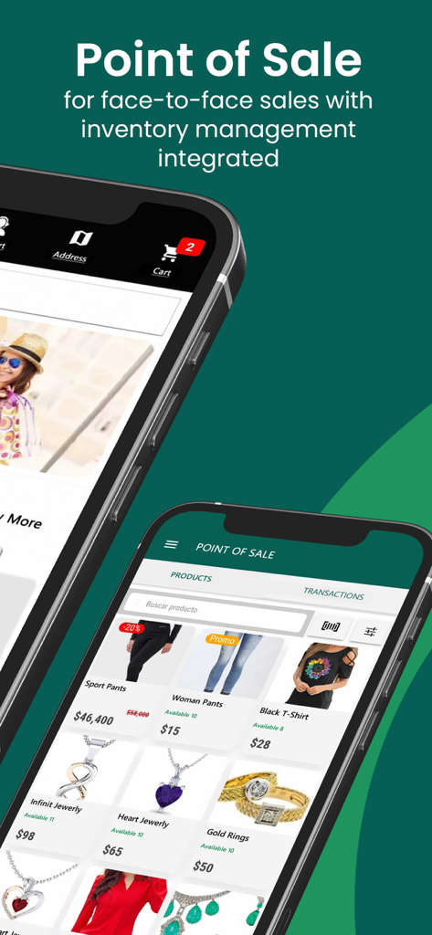 Catálogo Digital, Tienda y TPV - Interface de aplicativo móvel mostrando Ponto de Venda com gerenciamento de estoque integrado para proprietários de pequenas empresas