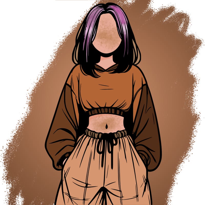 realistic girl faceless with baggy pants and a crop top