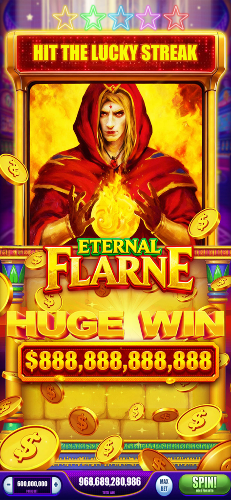 Classic Slots VIP - A huge win notification on the Eternal Flame themed slot machine in Classic Slots VIP