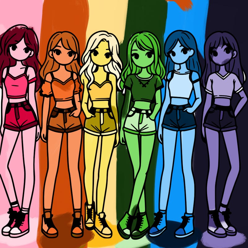 a group of girls wearing crop tops and shorts