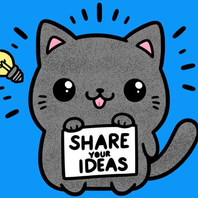 a cute cat saying share your ideas