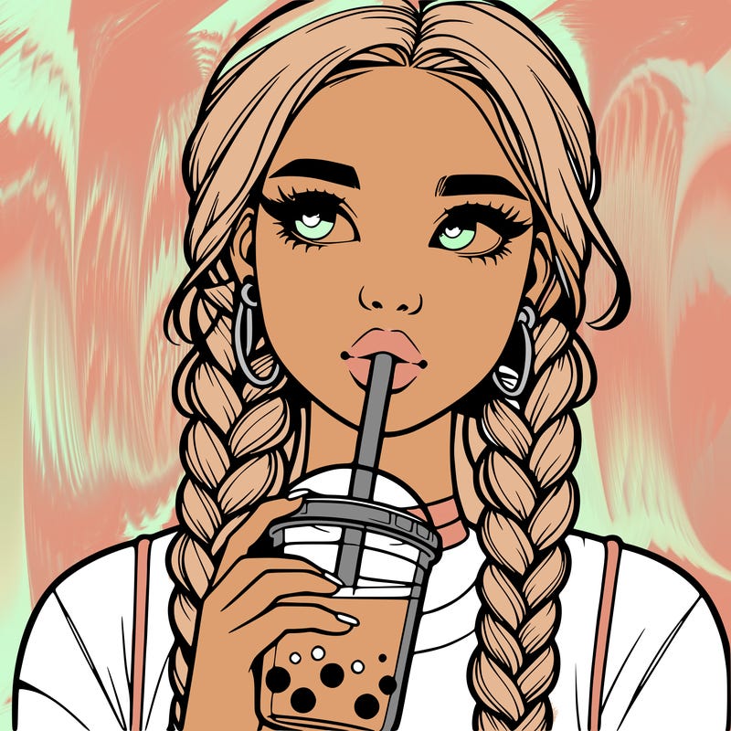 realistic girl with braided hair drinking boba