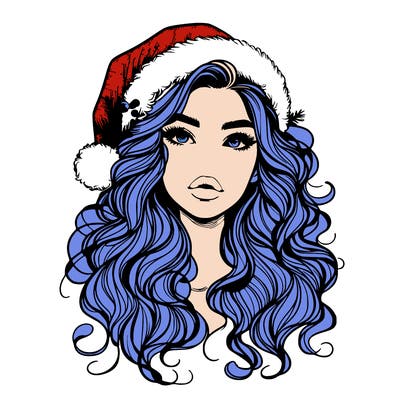 realistic christmas girl with wavy hair and lips