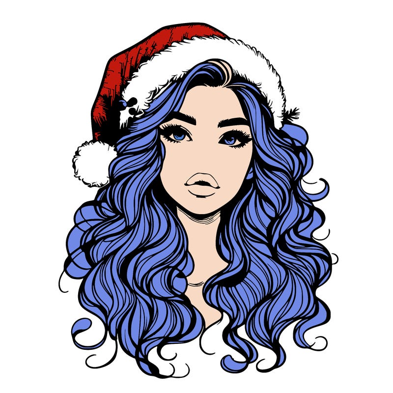 realistic christmas girl with wavy hair and lips