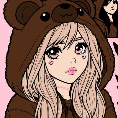 realistic girl in a bear hoodie