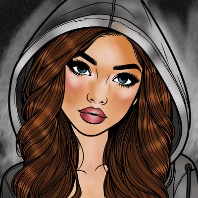 realistic beautiful girl with a hood on