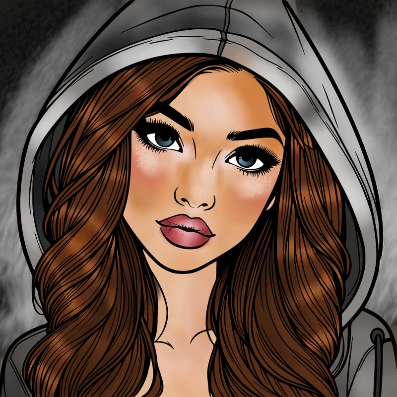 realistic beautiful girl with a hood on