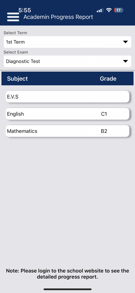 DPS MIS Doha - Screenshot of the academic progress report screen in the DPS MIS Doha app showing subject grades