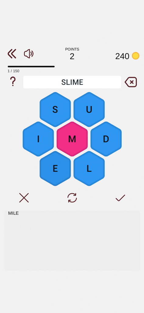 Speeling Bee - Speeling Bee game interface showing a hexagonal letter grid and the word SLIME being spelled.
