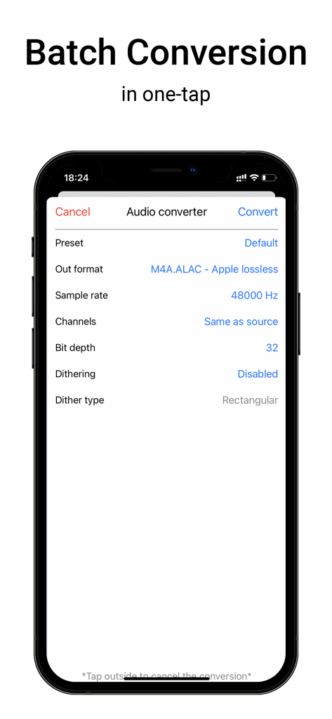 Media Assistant - Interface do aplicativo Media Assistant mostrando configurações de conversão de áudio em massa, incluindo formato e taxa de amostragem.