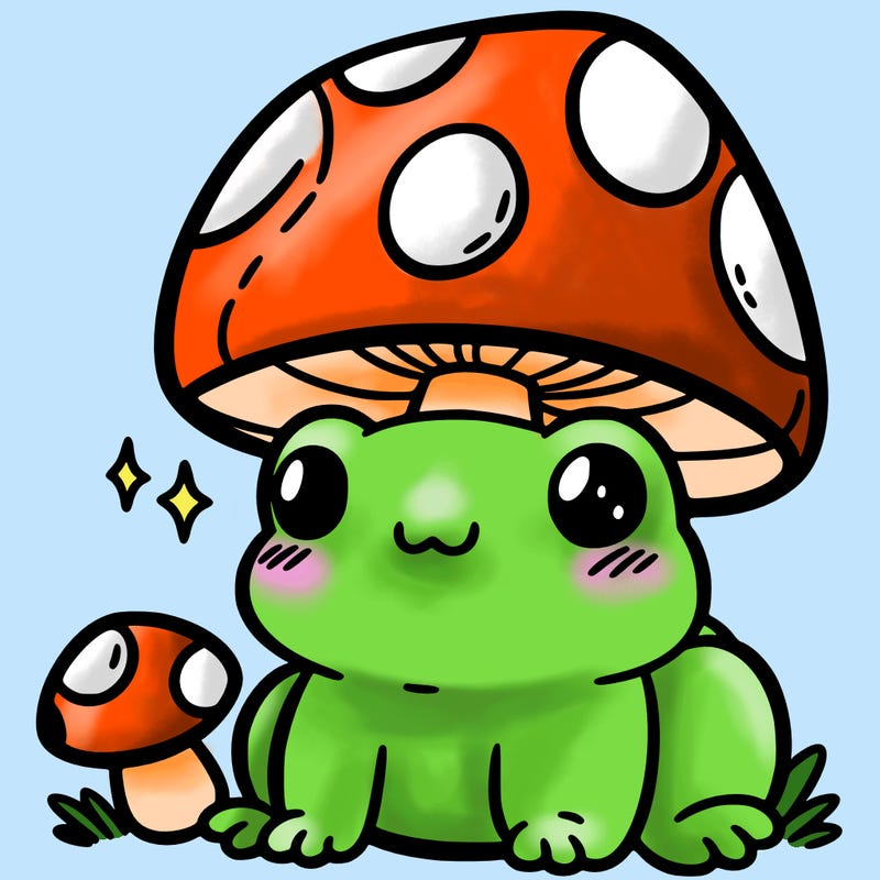a cute frog with a mushroom hat