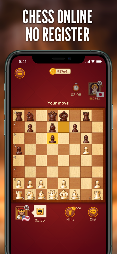 Chess Online - Clash of Kings - Mobiles Gameplay von Chess Online Clash of Kings, das ein Schachspiel zwischen zwei Spielern zeigt