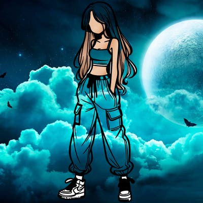 girl in baggy pants crop top and long hair