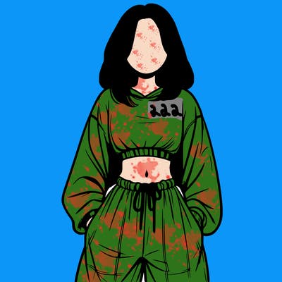 realistic girl faceless with baggy pants and a crop top