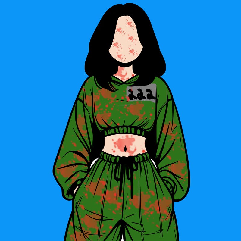 realistic girl faceless with baggy pants and a crop top