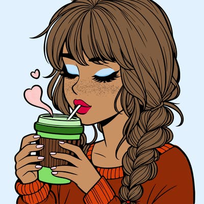 realistic girl drinking coffee