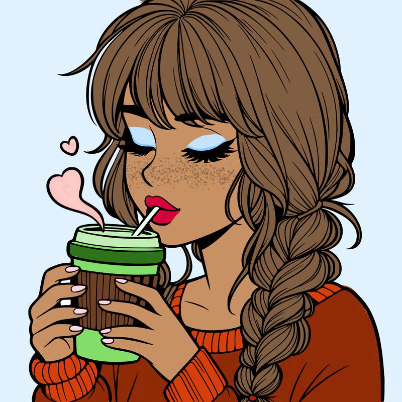 realistic girl drinking coffee