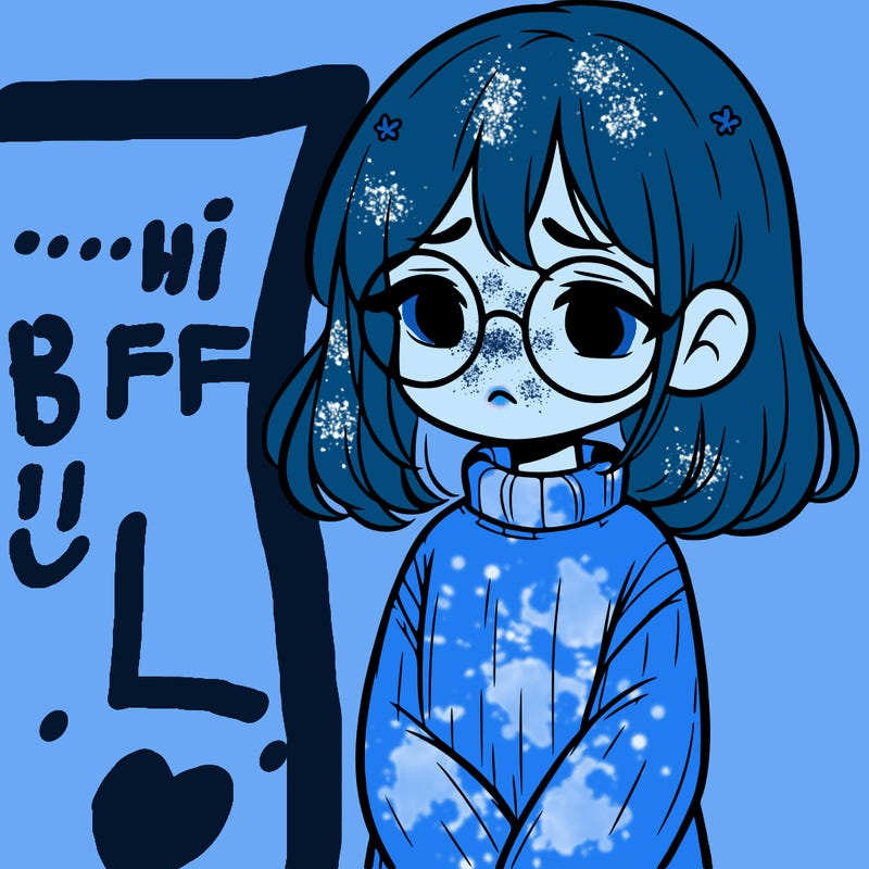 sad girl with glasses in a sweater