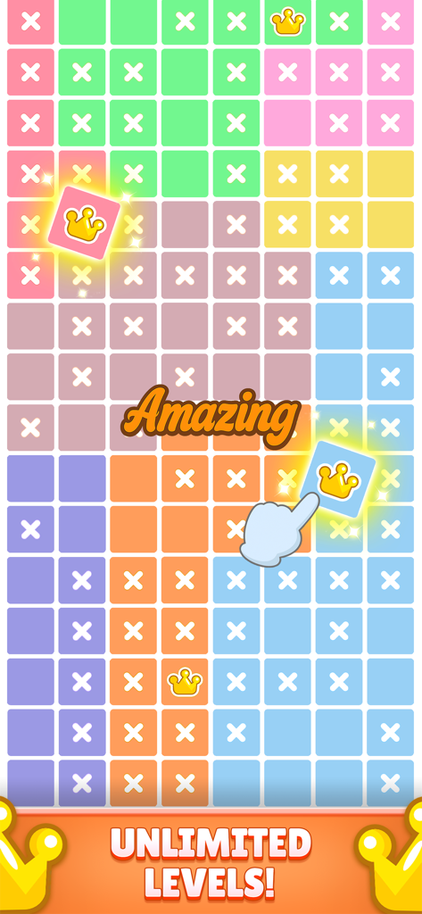 Queendoku: Queen Sudoku Puzzle - Una colorida cuadrícula de lógica de puzzle de la aplicación móvil Queendoku con coronas doradas y el texto Niveles asombrosos e ilimitados.