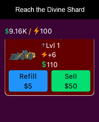 Gameplay interface of Mad Mining Machines showing machine management options and resource stats