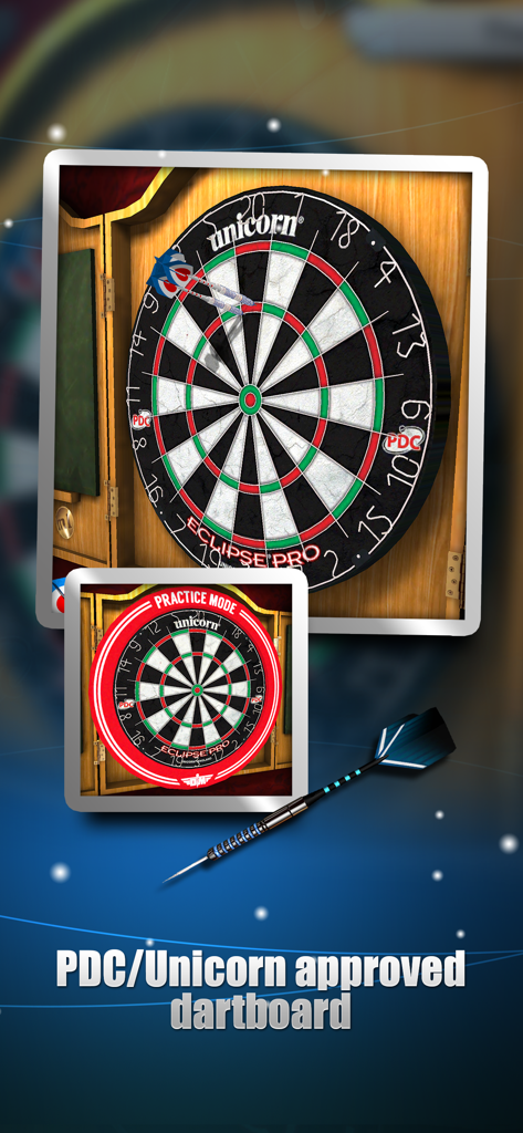 Darts Match - Tablero de dardos oficial aprobado por la PDC y Unicorn en el juego Dardos Match