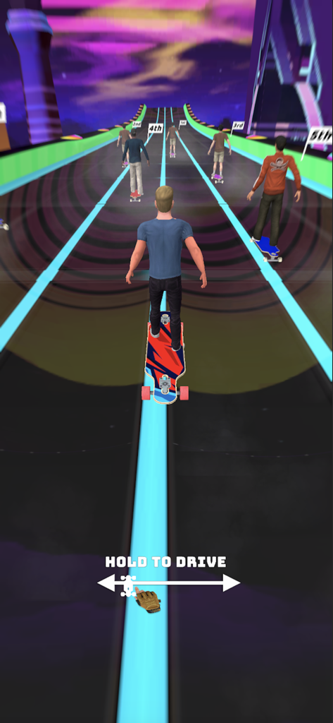 Skate Thrill: Downhill Drift - Uma corrida de skate downhill 3D em uma pista neon com múltiplos competidores