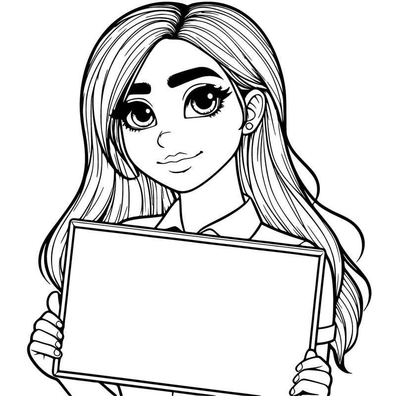 a realistic girl with a sign