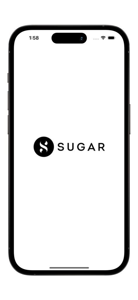 SUGAR Cosmetics - The splash screen of the SUGAR Cosmetics mobile app on an iPhone featuring the brand logo on a minimalist white background.