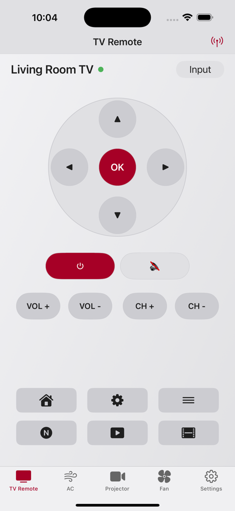 TCL Remote - TV Remote Control - Interface de controle remoto de TV digital no aplicativo TCL Remote