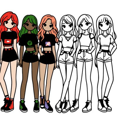 a group of girls wearing crop tops and shorts