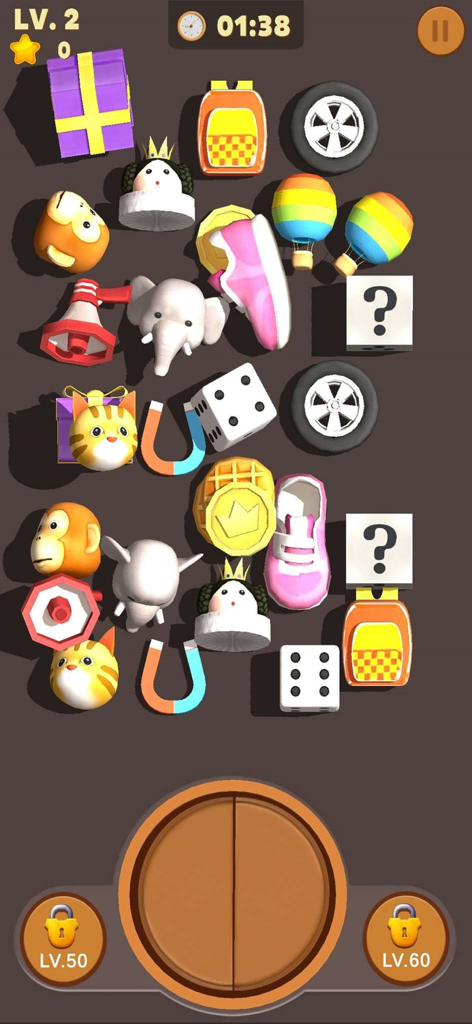 Match 3D Master-Matching Games - A pile of 3D objects including dice, sneakers, and animals in a matching puzzle game