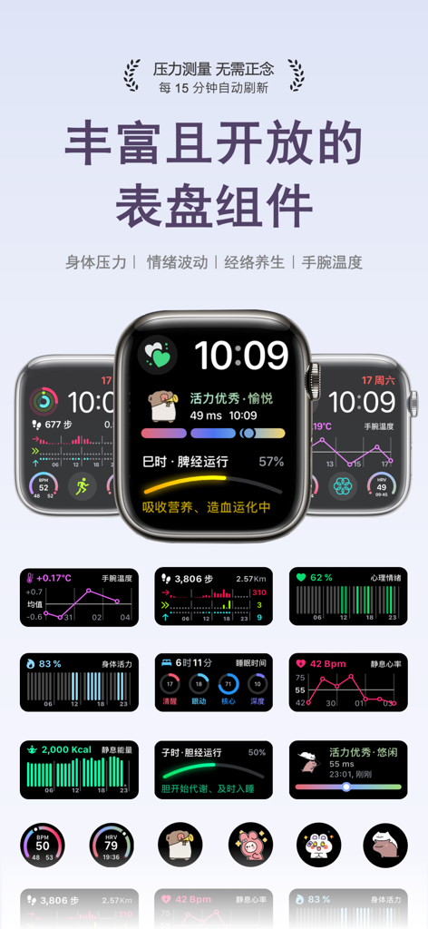 AMood Apple Watch faces showing mood and body stress tracking complications