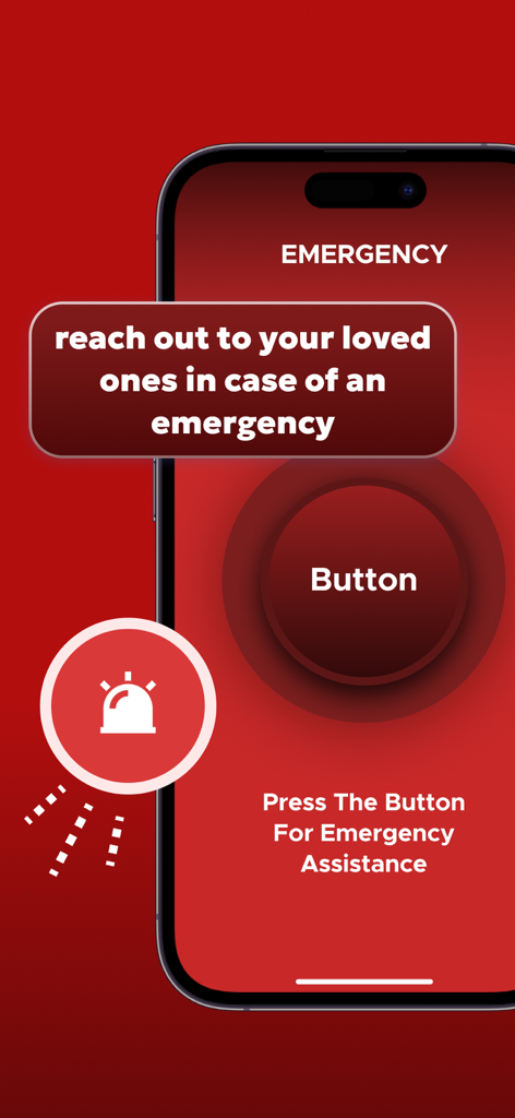 Locate X - Find Location - Pantalla de alerta de emergencia de la aplicación Locate X con un botón de ayuda