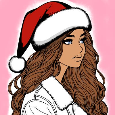 realistic girl in santa hat