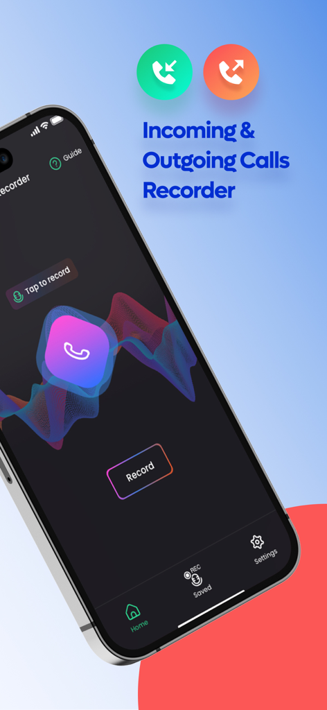 Call Recorder: ACR Phone Calls - Interface de l'application Call Recorder ACR sur iPhone pour enregistrer les appels entrants et sortants