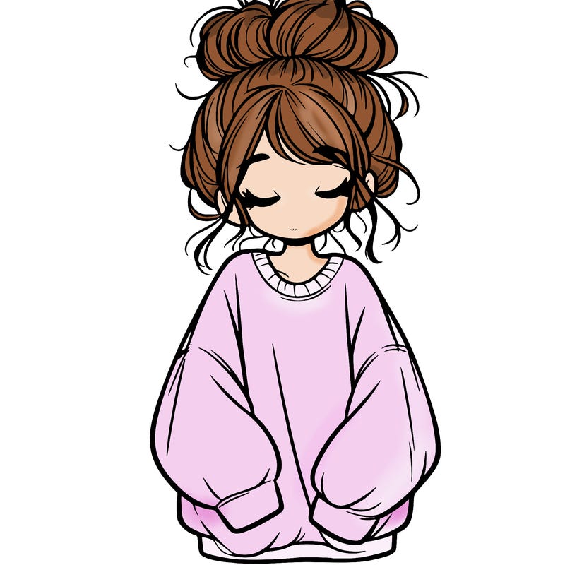 girl with baggy sweatshirt and messy bun