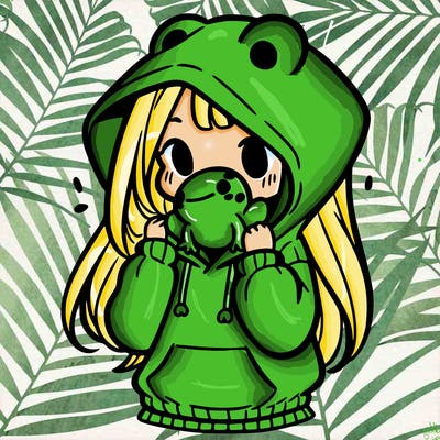 a girl holding a froggy hoodie