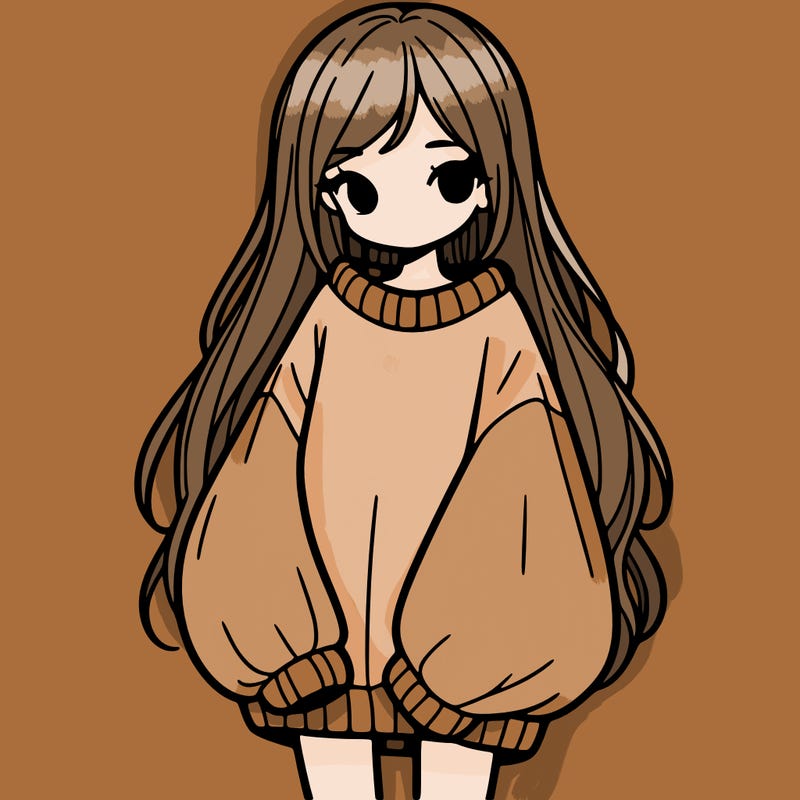 girl with long hair and is wearing an oversized sweater