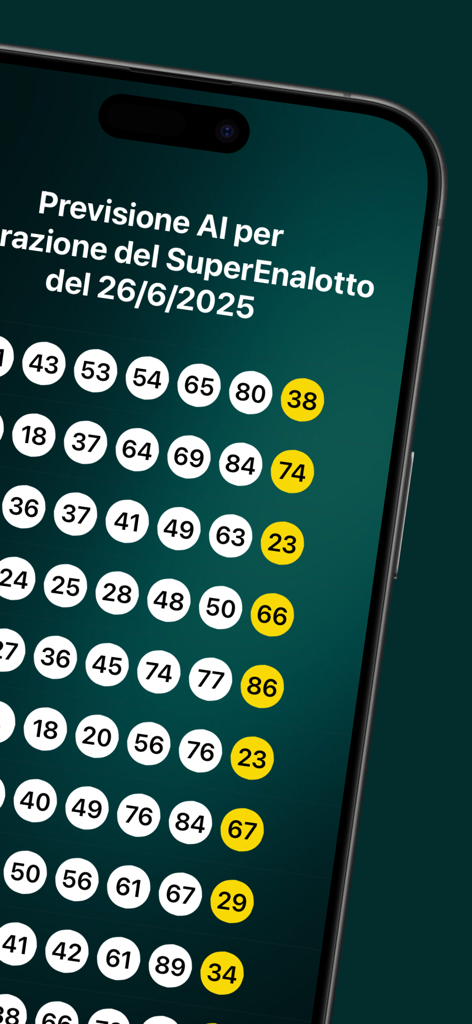 AI generated lottery number predictions for SuperEnalotto in the Lotto AI app