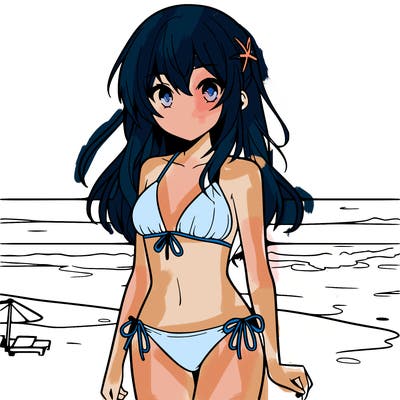 anime girl in a bikini at the beach