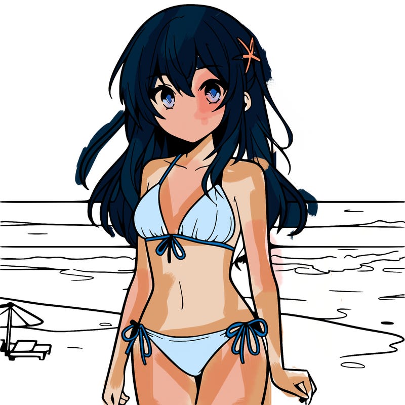anime girl in a bikini at the beach