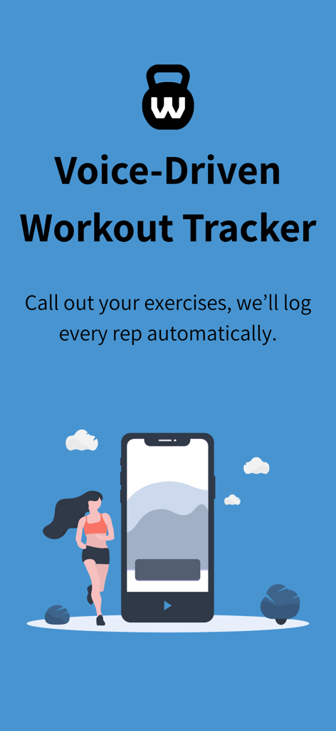 W8Log app intro screen for voice driven workout tracking