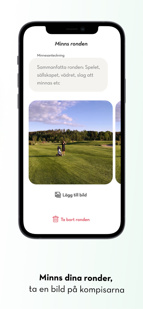 Caddee - Caddee mobile app screen for saving golf round notes and photos to remember the game.