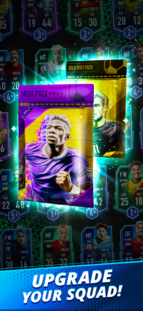 Soccer Duel: PvP Football Game - Mega Pack and Gold Boot Pack in Soccer Duel game for upgrading the player squad.