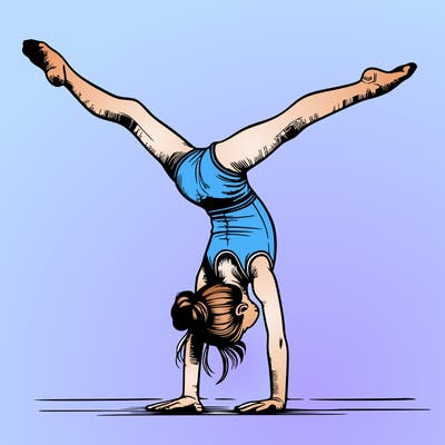 realistic gymnastic hand stand girl in four splits